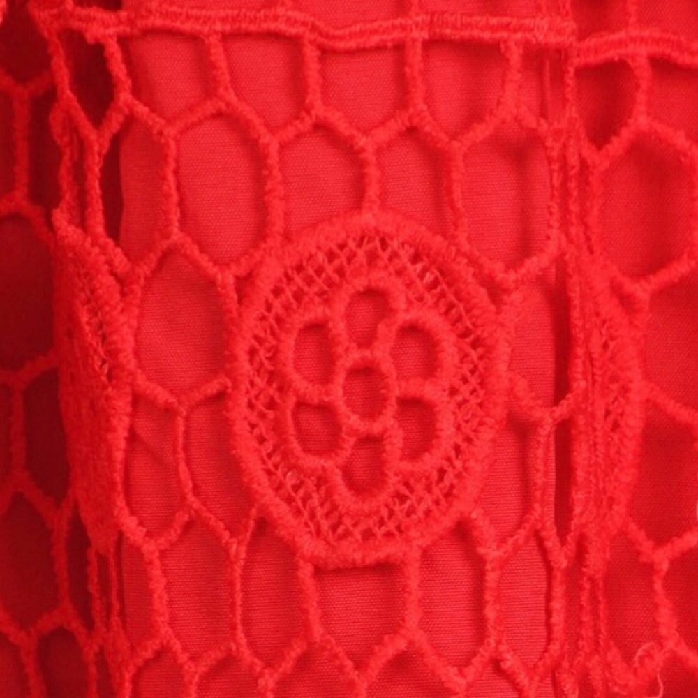 INA Sophisticated Chic Hot Red Crochet Overlay Short Dress - Picture 3 of 5